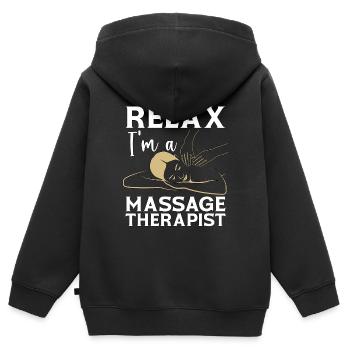 Massage Therapist Relax I'm A Massage Chiropractor - Kinder Premium Organic Zip Hoodie - Schwarz - Hinten - AI Model Kid Male (0cm)