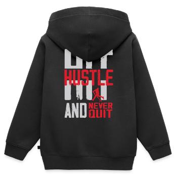 Hockey Sur Gazon Hustle Hit Et Jamais - Sweat Premium à capuche zippé enfant bio - noir - Dos - AI Model Kid Male (0cm)