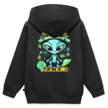 Zone 51 Alien, Extraterrestres Dire, Planète vaisseau spatial - Sweat Premium à capuche zippé enfant bio - noir - Dos - AI Model Kid Male (0cm)