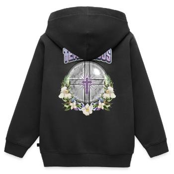 Jesus Christus Spruch Vintage Orchideen Team Jesus - Kinder Premium Organic Zip Hoodie - Schwarz - Hinten - AI Model Kid Male (0cm)