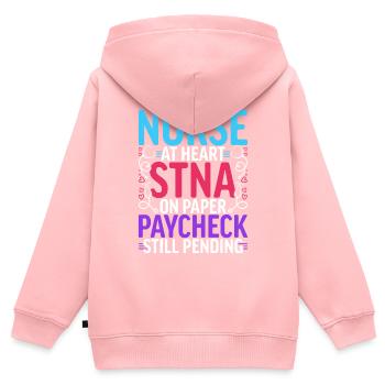 Aide-soignante en soins gériatriques Infirmière auxiliaire Infirmière auxiliaire - Sweat Premium à capuche zippé enfant bio - rose - Dos - AI Model Kid Female (0cm)