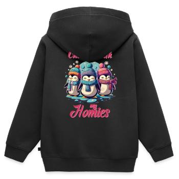Winter Homies - Plaisir des pingouins dans la neige - Sweat Premium à capuche zippé enfant bio - noir - Dos - AI Model Kid Male (0cm)