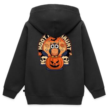 Scream et Spooky - Hibou d’Halloween - Sweat Premium à capuche zippé enfant bio - noir - Dos - AI Model Kid Male (0cm)