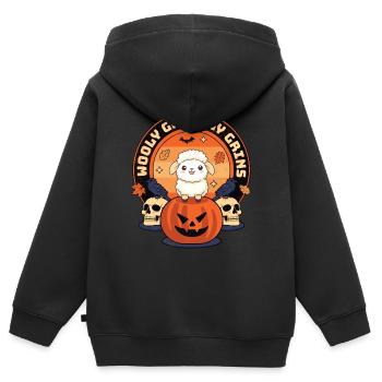 Sourires fantomatiques laineux - Moutons et spectres effrayants - Sweat Premium à capuche zippé enfant bio - noir - Dos - AI Model Kid Male (0cm)