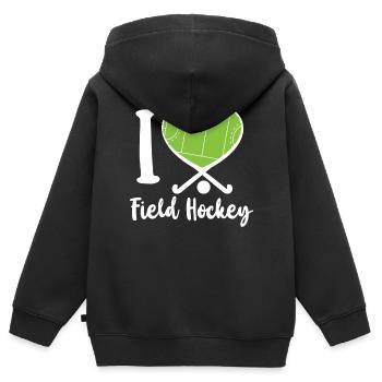 Field Hockey Heart I Love Field - Kinder Premium Organic Zip Hoodie - Schwarz - Hinten - AI Model Kid Male (0cm)