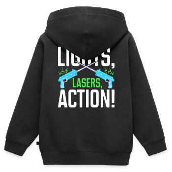 Laser Tag Spieler - Kinder Premium Organic Zip Hoodie - Schwarz - Hinten - AI Model Kid Male (0cm)
