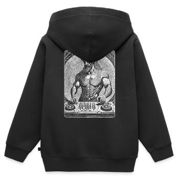 Zeus à la table de mixage : techno streetwear, T-shirt - Sweat Premium à capuche zippé enfant bio - noir - Dos - AI Model Kid Male (0cm)