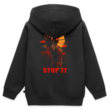 Arrêtez-le, un cyborg dystopique - Sweat Premium à capuche zippé enfant bio - noir - Dos - AI Model Kid Male (0cm)