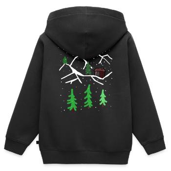 Hiver, Refuge, Montagne, Solitude, Noël, Neige - Sweat Premium à capuche zippé enfant bio - noir - Dos - AI Model Kid Male (0cm)