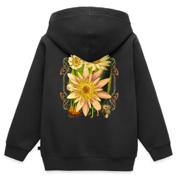 Nénuphar botanique Vintage, fleur de Lotus - Sweat Premium à capuche zippé enfant bio - noir - Dos - AI Model Kid Male (0cm)
