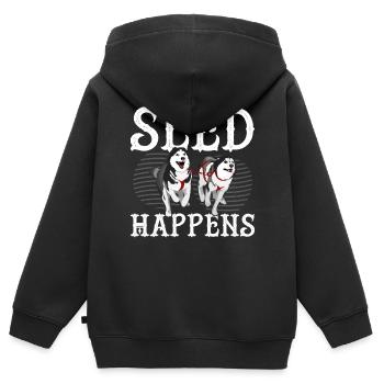 Funny Mushing Dog Sled Ride Musher - Kids Premium Organic Zip-up Hoodie - black - Back - AI Model Kid Male (0cm)