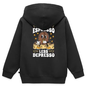 Espresso More Espresso Less Depresso Coffeeshop - Kinder Premium Organic Zip Hoodie - Schwarz - Hinten - AI Model Kid Male (0cm)