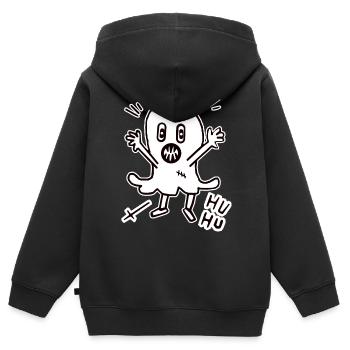 Halloween fantôme fantôme minuit effrayant enfant - Sweat Premium à capuche zippé enfant bio - noir - Dos - AI Model Kid Male (0cm)