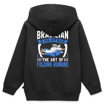 Jiu-Jitsu brésilien : l’art de plier les humains - Sweat Premium à capuche zippé enfant bio - noir - Dos - AI Model Kid Male (0cm)
