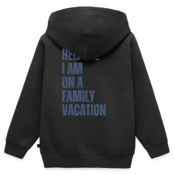 Au secours, je suis en vacances en famille - Sweat Premium à capuche zippé enfant bio - noir - Dos - AI Model Kid Male (0cm)