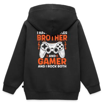 DEUX JOUEURS DE TITRE ET FRÈRE ROCKE TOUS DEUX EN TRAIN DE JOUER - Sweat Premium à capuche zippé enfant bio - noir - Dos - AI Model Kid Male (0cm)