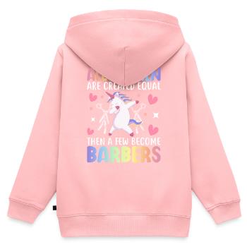 Coiffeur - Sweat Premium à capuche zippé enfant bio - rose - Dos - AI Model Kid Female (0cm)