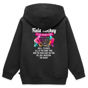 Field Hockey Playing Field Hockey - Kids Premium Organic Zip-up Hoodie - black - Back - AI Model Kid Male (0cm)