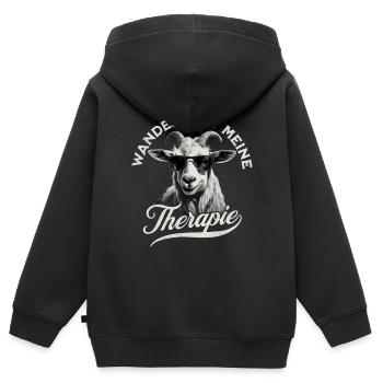 Wandern Ist Meine Therapie - Hiking Ziege Motiv - Kinder Premium Organic Zip Hoodie - Schwarz - Hinten - AI Model Kid Male (0cm)
