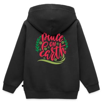 Paix sur la terre typographie, gui de Noël - Sweat Premium à capuche zippé enfant bio - noir - Dos - AI Model Kid Male (0cm)