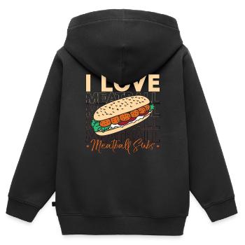 Boulettes de viande I Love Sous-marins aux boulettes de viande Foodies italiens - Sweat Premium à capuche zippé enfant bio - noir - Dos - AI Model Kid Male (0cm)