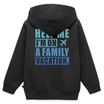 Au secours, je suis en vacances en famille - Sweat Premium à capuche zippé enfant bio - noir - Dos - AI Model Kid Male (0cm)