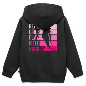 Field Hockey Real Girls Play Field - Kids Premium Organic Zip-up Hoodie - black - Back - AI Model Kid Male (0cm)