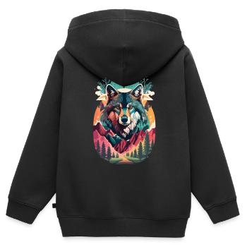 Wolfsgeist in der Wildnis - Kinder Premium Organic Zip Hoodie - Schwarz - Hinten - AI Model Kid Male (0cm)