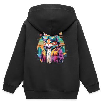 Feline Zukunft: Wenn Katzen die Cyberwelt erobern - Kinder Premium Organic Zip Hoodie - Schwarz - Hinten - AI Model Kid Male (0cm)