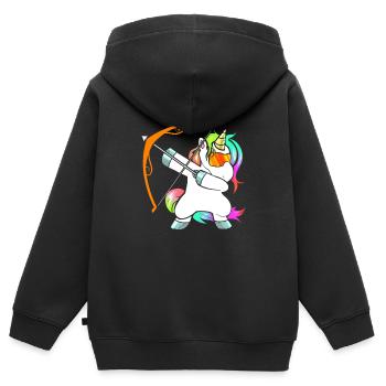Bogenschießen Einhorn Geschenk für Kinder - Kinder Premium Organic Zip Hoodie - Schwarz - Hinten - AI Model Kid Male (0cm)