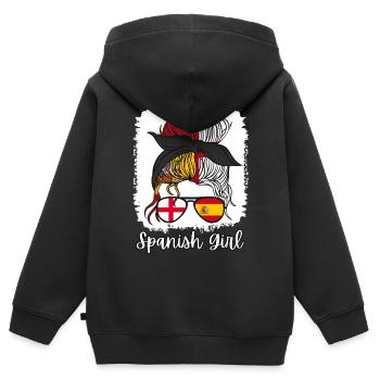 España Moitié Anglais Moitié Espagnol Fille Espagne chica - Sweat Premium à capuche zippé enfant bio - noir - Dos - AI Model Kid Male (0cm)