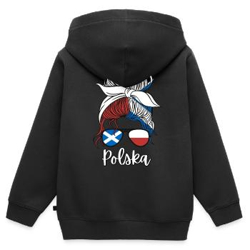 Polska Moitié Ecossais Moitié Polonais Fille Pologne - Sweat Premium à capuche zippé enfant bio - noir - Dos - AI Model Kid Male (0cm)