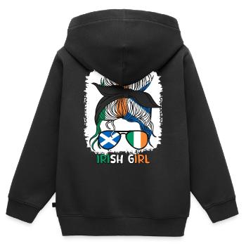 Écossais Demi Irlandais Fille Irlande Ecosse cailín - Sweat Premium à capuche zippé enfant bio - noir - Dos - AI Model Kid Male (0cm)