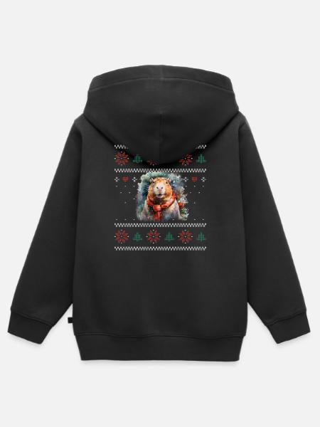 Weihnachten Capybara Winter Wasserschwein Schnee - Hoodie Premium med dragkedja barn ekologisk - svart