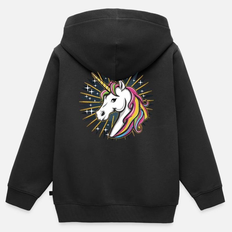 Pop Art Magic : Licorne dans le ciel nocturne - Sweat Premium à capuche zippé enfant bio - noir
