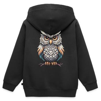 Eule im Doodle-Stil: Geschenk für Eulenliebhaber - Kinder Premium Organic Zip Hoodie - Schwarz - Hinten - AI Model Kid Male (0cm)