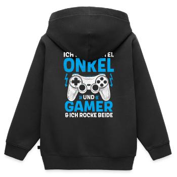 ZWEI TITEL ONKEL UND GAMER ROCKE BEIDE GAMING - Kinder Premium Organic Zip Hoodie - Schwarz - Hinten - AI Model Kid Male (0cm)