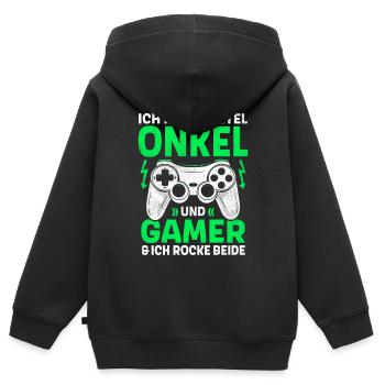 ZWEI TITEL ONKEL UND GAMER ROCKE BEIDE GAMING - Kinder Premium Organic Zip Hoodie - Schwarz - Hinten - AI Model Kid Male (0cm)