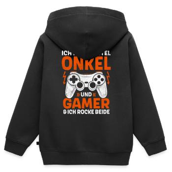 ZWEI TITEL ONKEL UND GAMER ROCKE BEIDE GAMING - Kinder Premium Organic Zip Hoodie - Schwarz - Hinten - AI Model Kid Male (0cm)