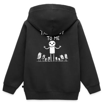 Chirpy Conversations oiseau chuchoteur Doodle - Sweat Premium à capuche zippé enfant bio - noir - Dos - AI Model Kid Male (0cm)