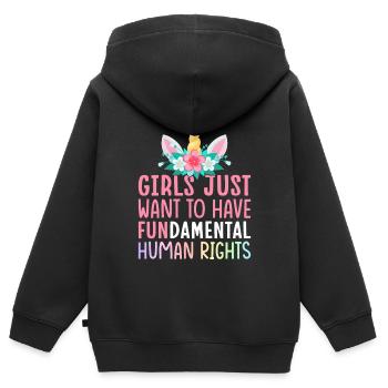 Féministe libérale Femme - Sweat Premium à capuche zippé enfant bio - noir - Dos - AI Model Kid Male (0cm)