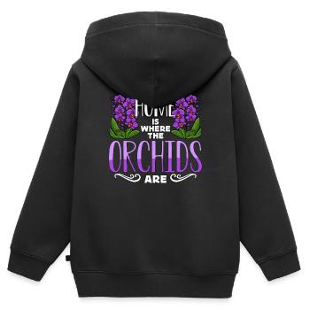 La maison des orchidées est l’endroit où les orchidées jardinent - Sweat Premium à capuche zippé enfant bio - noir - Dos - AI Model Kid Male (0cm)
