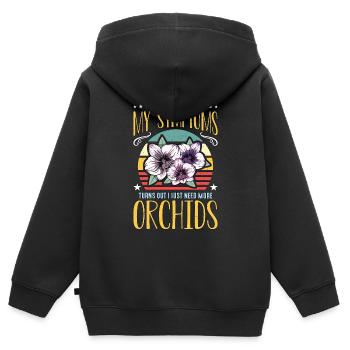 Orchidées J’ai recherché mes symptômes Orchid Grower - Sweat Premium à capuche zippé enfant bio - noir - Dos - AI Model Kid Male (0cm)