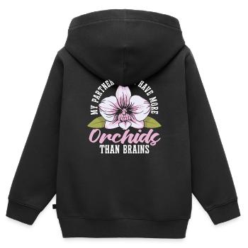 Orchidées Mon partenaire dit que j’ai plus de plantes d’orchidées - Sweat Premium à capuche zippé enfant bio - noir - Dos - AI Model Kid Male (0cm)