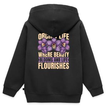 La vie des orchidées où la beauté fleurit et les plantes d’orchidées - Sweat Premium à capuche zippé enfant bio - noir - Dos - AI Model Kid Male (0cm)