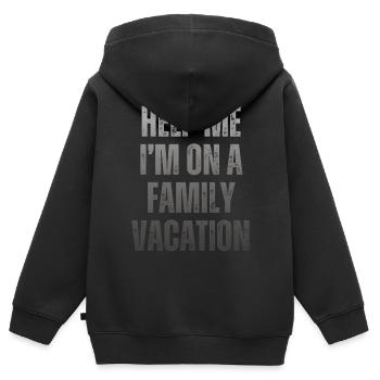 Au secours, je suis en vacances en famille - Sweat Premium à capuche zippé enfant bio - noir - Dos - AI Model Kid Male (0cm)