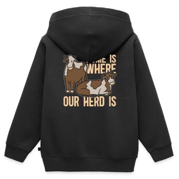 La maison de la moissonneuse est l’endroit où notre troupeau est en train de vivre - Sweat Premium à capuche zippé enfant bio - noir - Dos - AI Model Kid Male (0cm)