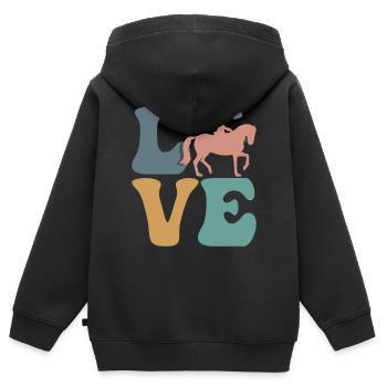 Dressur Reiten Reitsport - Kinder Premium Organic Zip Hoodie - Schwarz - Hinten - AI Model Kid Male (0cm)