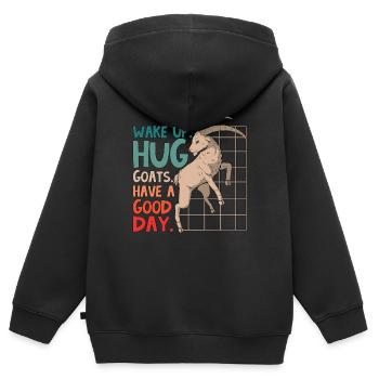 L’élevage de moutons et de chèvres Réveillez-vous l’élevage de chèvres câlin - Sweat Premium à capuche zippé enfant bio - noir - Dos - AI Model Kid Male (0cm)
