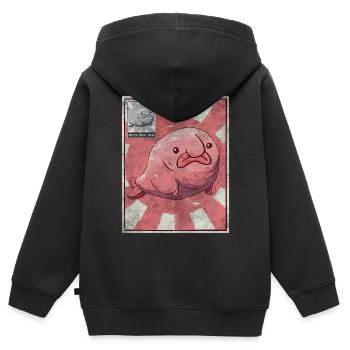 Kawaii Blobfish Affiche Japonaise - Sweat Premium à capuche zippé enfant bio - noir - Dos - AI Model Kid Male (0cm)
